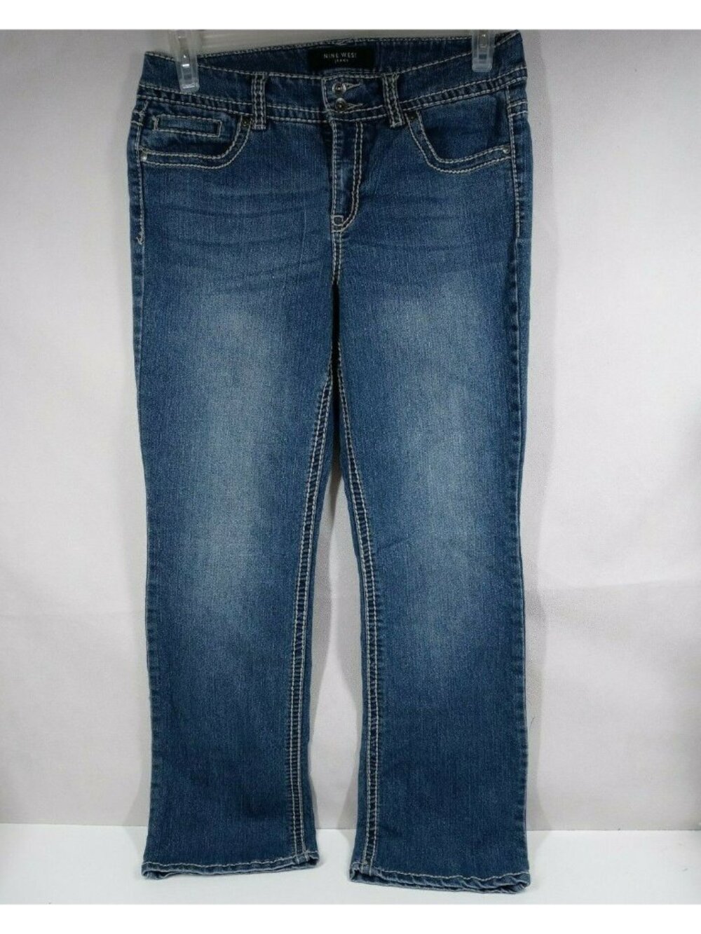 Nine West Women's Jewelled Embroidered Whiskered Distressed Jeans Size 10x29